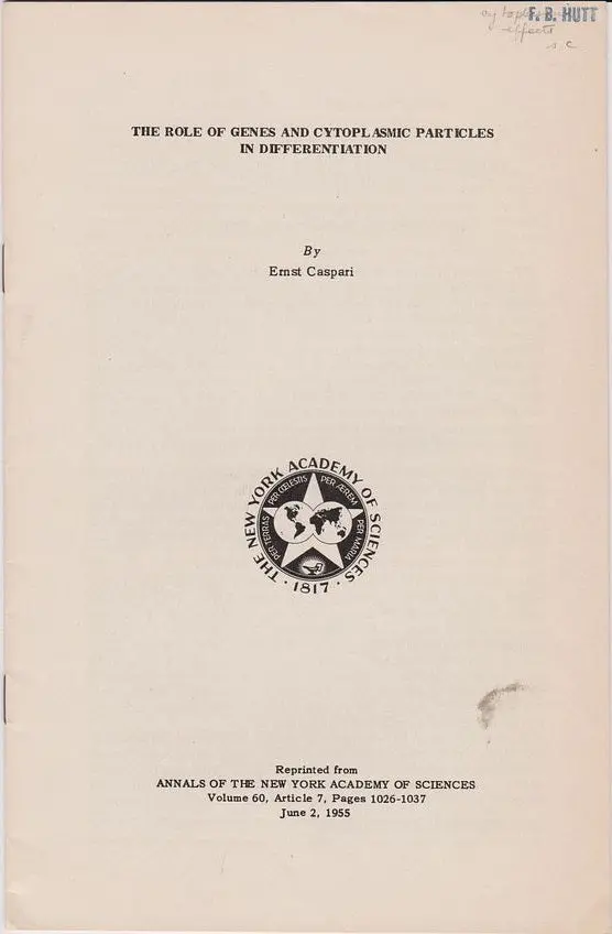 3 Items: 1) The Role Of Genes And Cytoplasmic Particles In Differentiation  2) On The Biological Basis Of Adaptedness 3) Genetic Costitiution And Cytoplasmic Particles In Animals 1