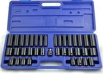 38Pc 1/2" & 3/8" Deep Shallow Metric Af Sockets Air Impact Socket Set Ss128 1