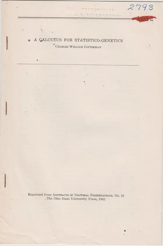 A Calculus For Statistico-Genetics 1