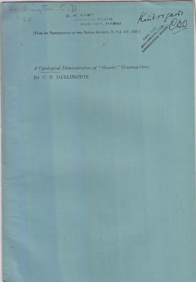 A Cytological Demonstration Of ├Â┬Ó├Óôçü┬¼├Àôç£Genetic├Â┬Ó├Óôçü┬¼├É┬Ø Crossing Over  By Darlington, C.D. 1