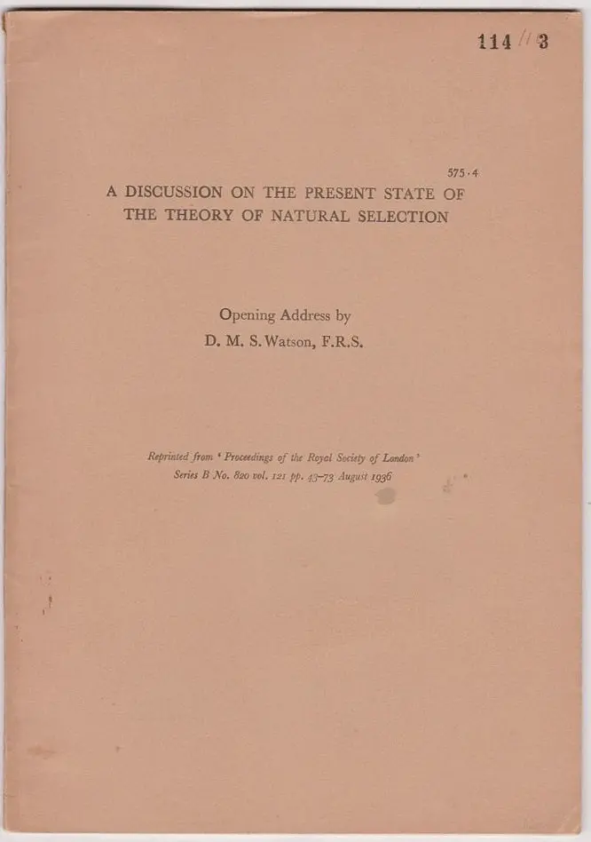 A Discussion On The Present State Of The Theory Of Natural Selection 1