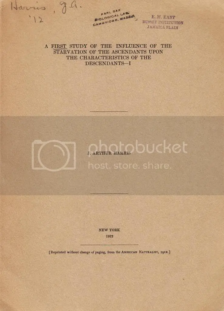 A First Study Of The Influence Of The Starvation Of The Ascendants Upon The Characteristics Of The Descendants-I By Harris, Arthur 1