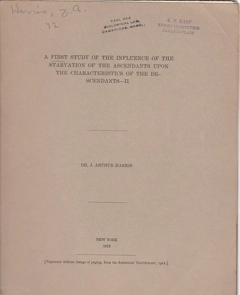 A First Study Of The Influence Of The Starvation Of The Ascendants Upon The Characteristics Of The Descendants- Ii 1