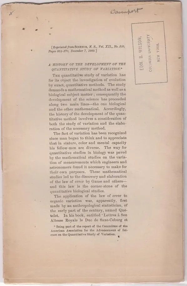 A Hisotry Of The Development Of The Quantitative Study Of Variation 1