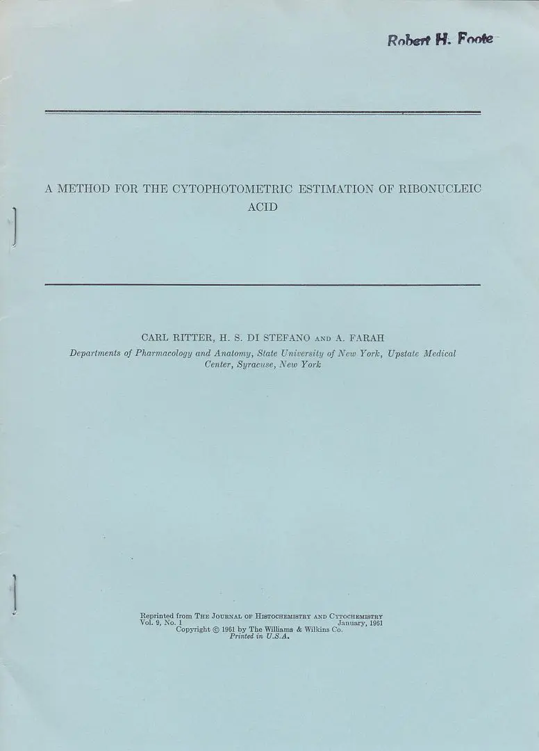 A Method For The Cytophotometric Estimation Of Ribonucleic Acid 1