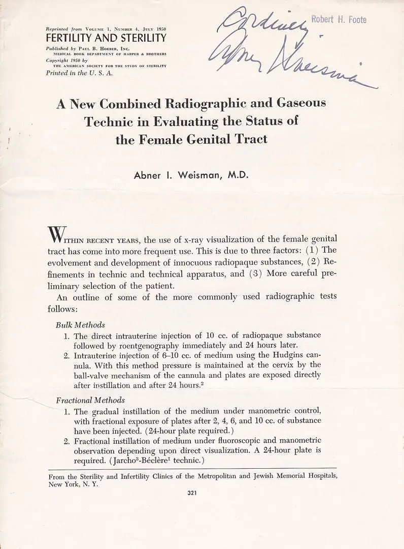 A New Combined Radiographic And Gaseous Technic In Evaluating The Status Of The Female Genital Tract 1