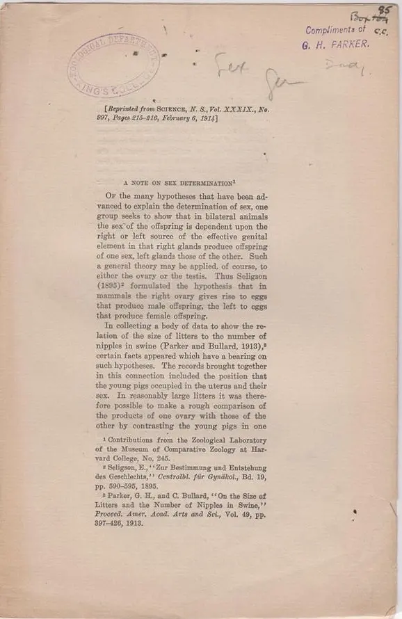 A Note On Sex Determination 1