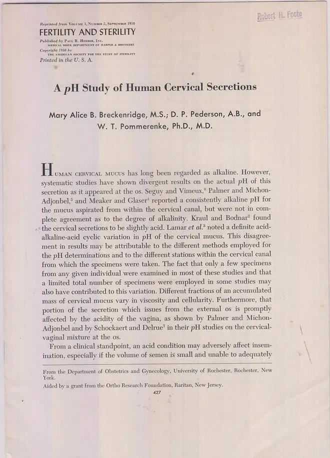 A Ph Study Of Human Cervical Secretions  By Breckenridge, Mary Alice B., D.P. Pederson, A.B Pmmerenke, W.T. Pommerenke 1