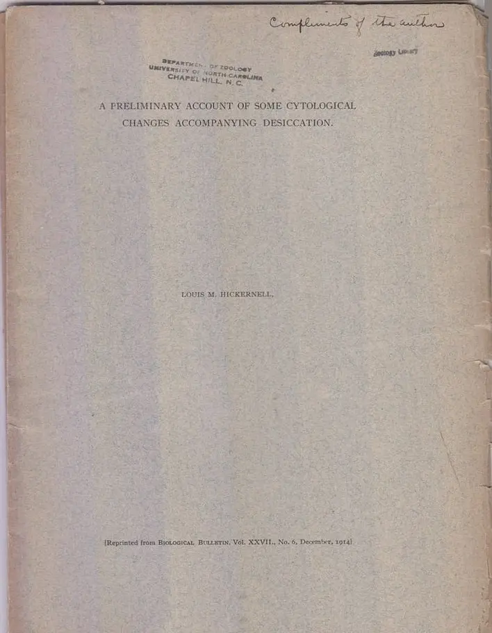 A Preliminary Account Of Some Cytological Changes Accompanying Dessication  By Hickernell, Louis M. 1