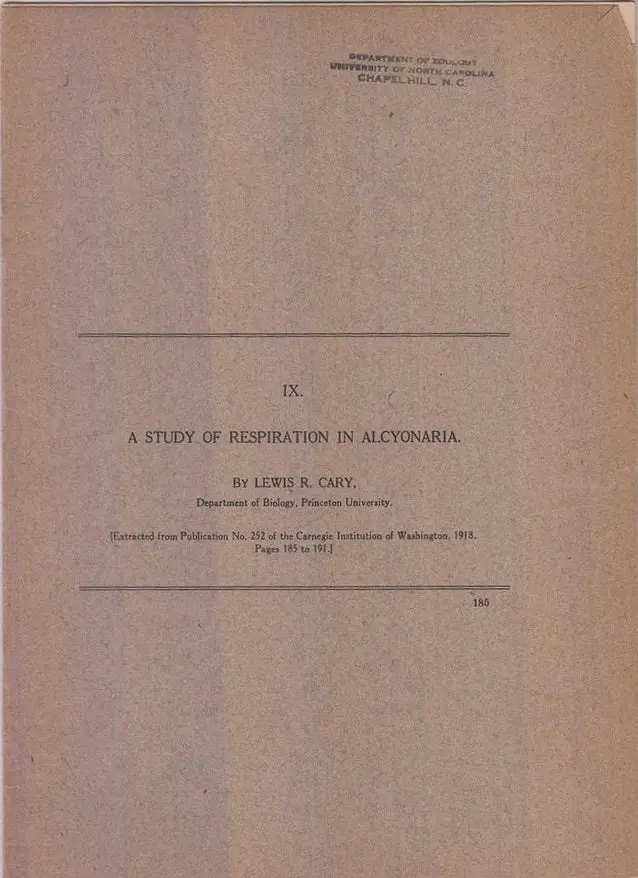 A Study Of Respiration In Alcyonaria  By Cary, Lewis R. 1