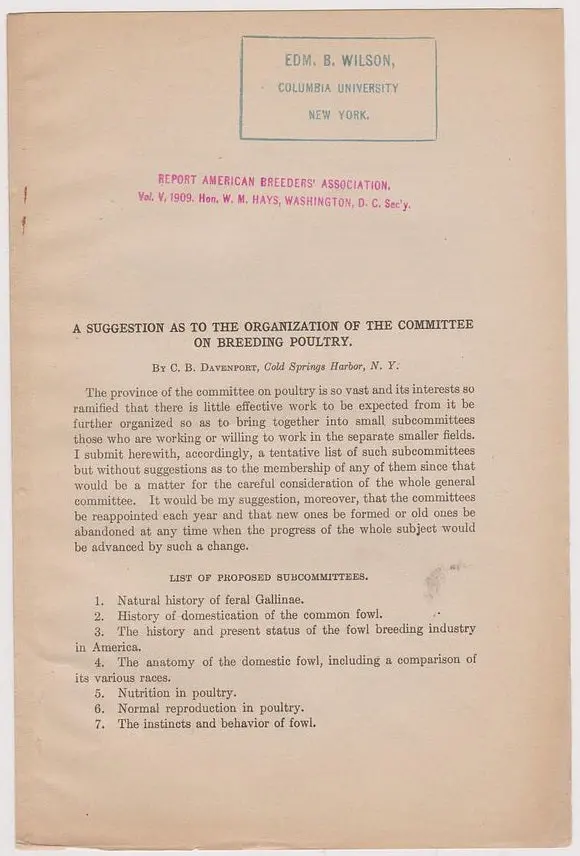 A Suggestion As To The Organization Of The Committee On Breeding Poultry 1