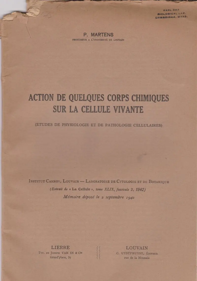 Action De Quelques Corps Chimiques Sur La Cellule Vivante (Etudes De Physiologie Et De Pathologie Cellulaires) 1