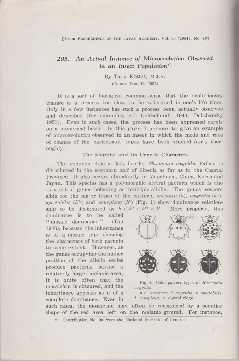 An Actual Instance Of Microevolution Observed In An Insect Population 1