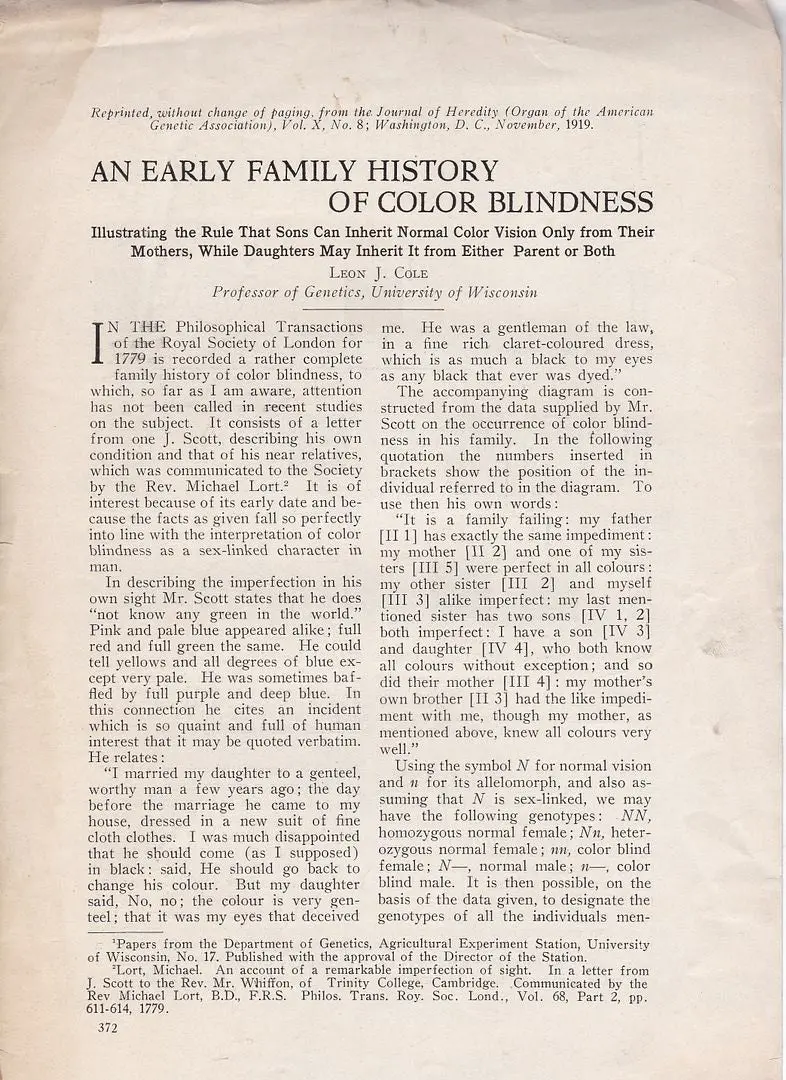 An Early Family History Of Color Blindness 1