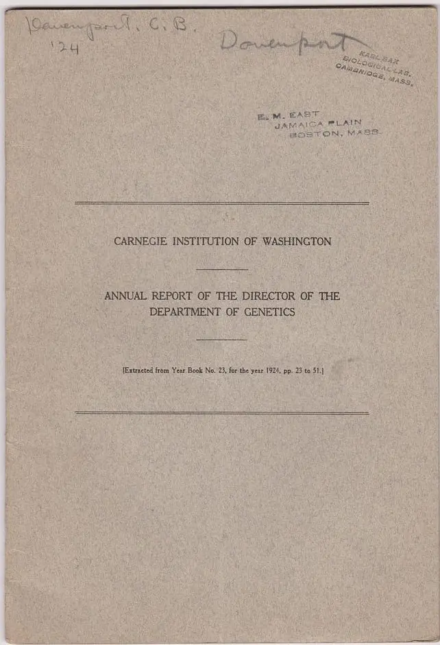 Annual Report Of The Director Of The Department Of Genetics, Carnegie Institute Of Washington, 1924 1
