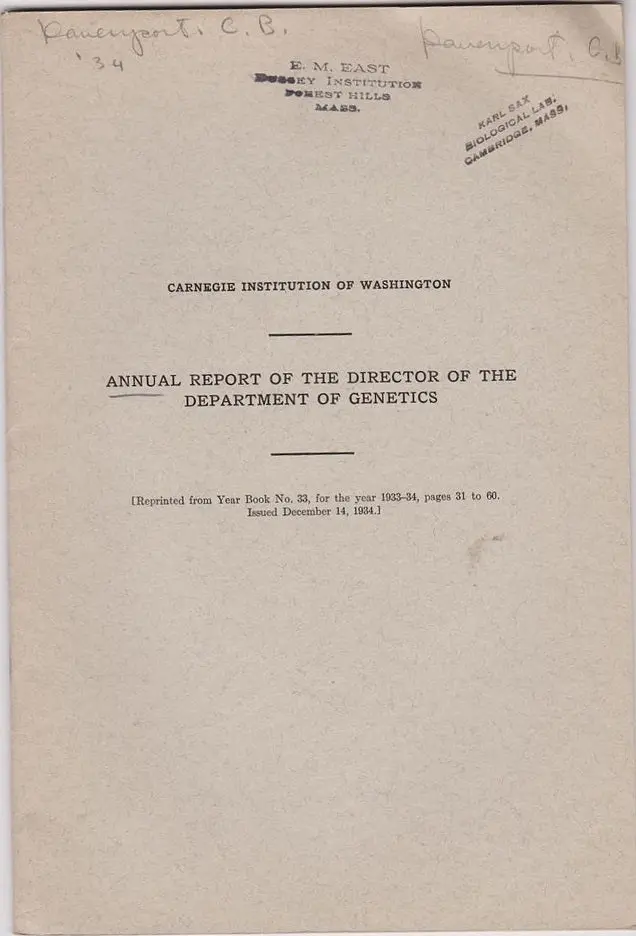 Annual Report Of The Director Of The Department Of Genetics:  Progress Of Genetics In Thirty Years 1