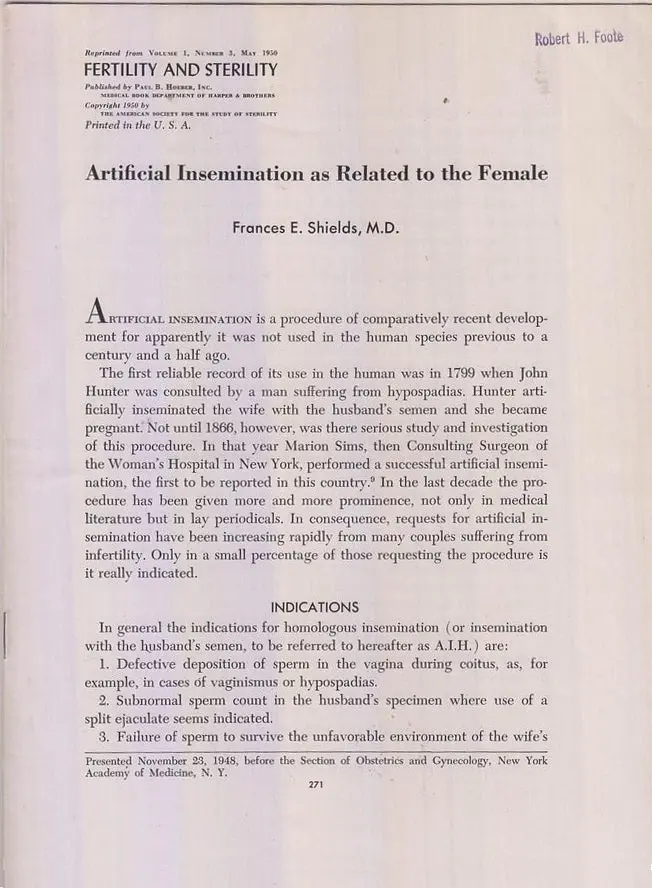 Artificial Insemination As Related To The Female  By 1