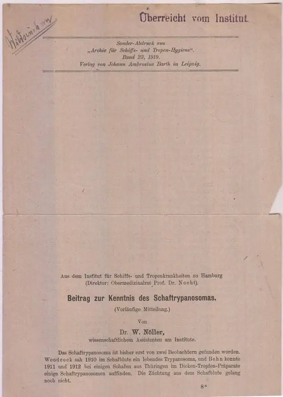 Beitrag Zur Kenntnis Des Schaftrypanosomas  By Noller, W 1