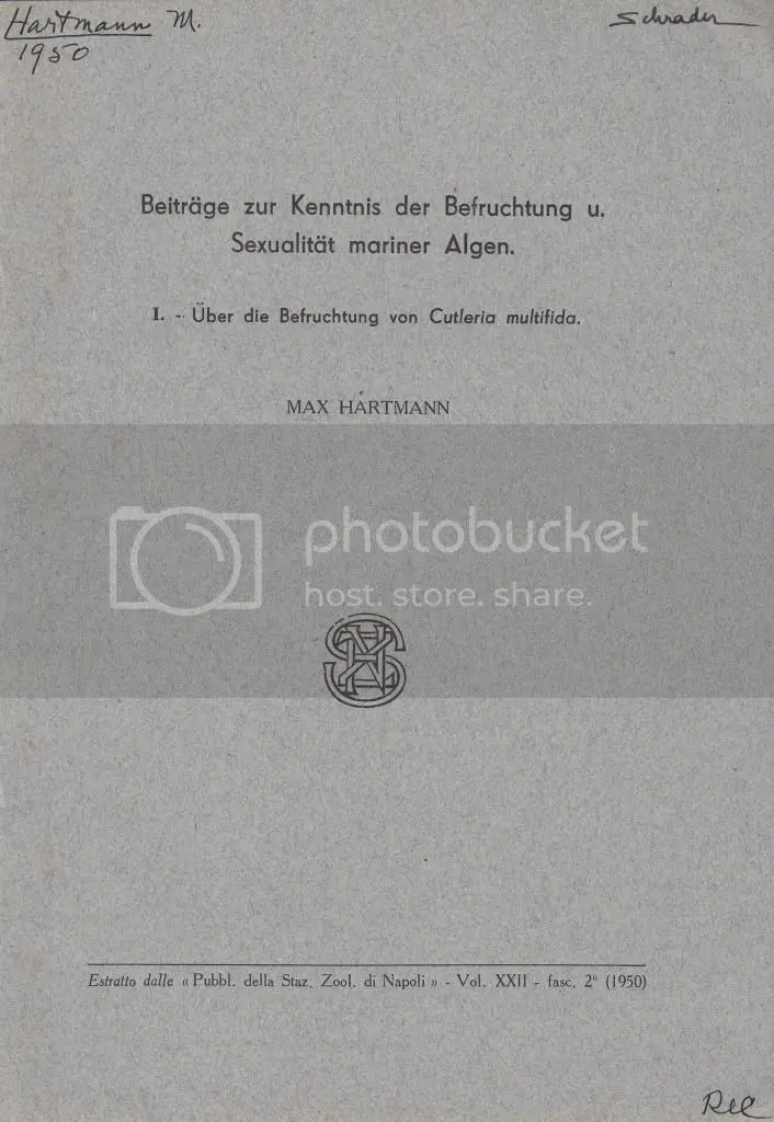 Beitrage Zur Kenntnis Der Befruchtung U. Sexualitat Mariner Algen. I. Uber Die Befruchtung Von Cutleria Multifida By Hartmann, Max 1