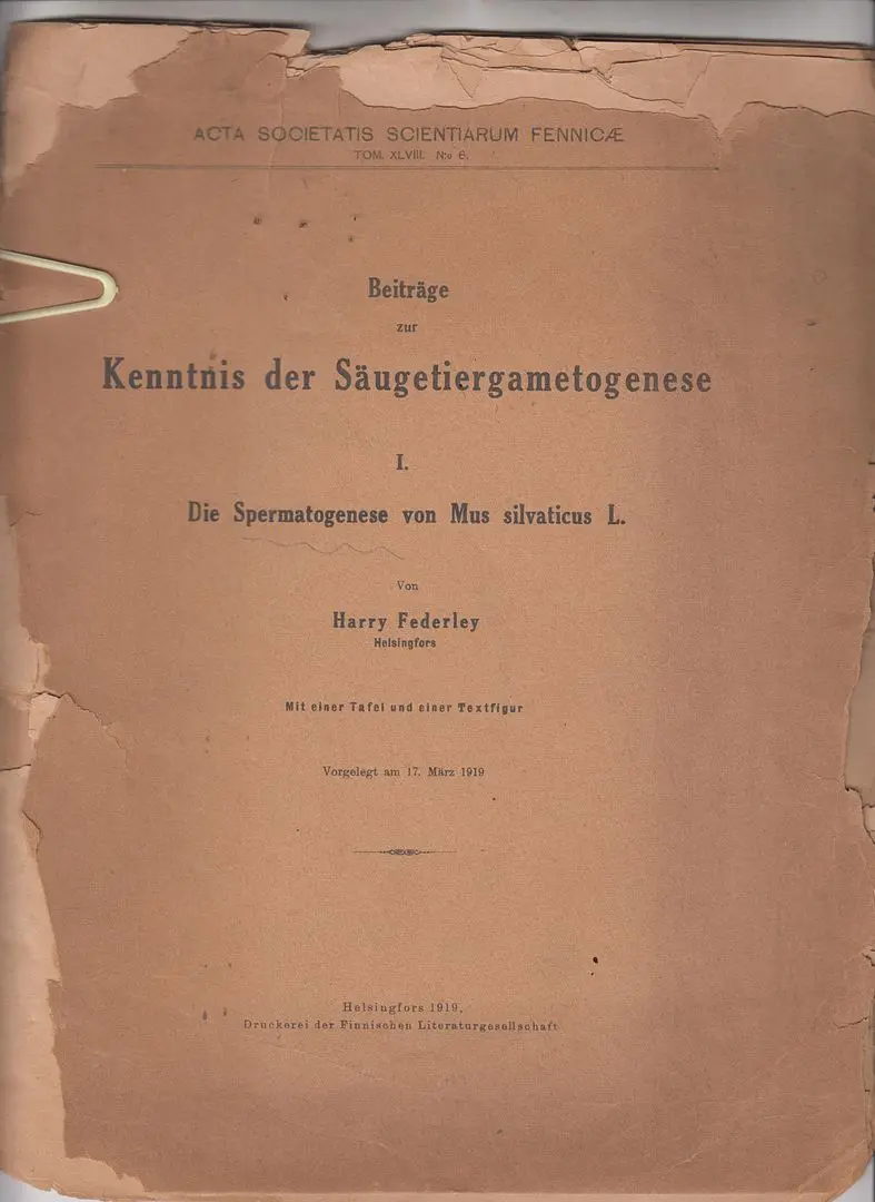 Beitrage Zur Kenntnis Der Saugetierametogenese, I. Die Spermatogenese Von Mus Silvaticus L. 1