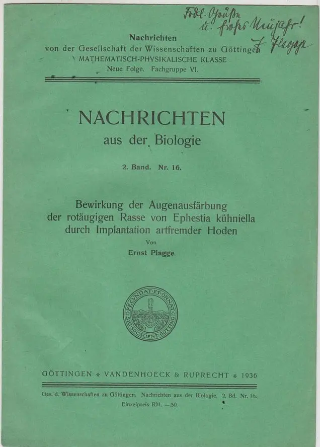 Bewirkung Der Augenausfarbung Der Rotaugigen Rasse Von Ephestia Kuhniella Durch Implantation Artfremder Hoden 1
