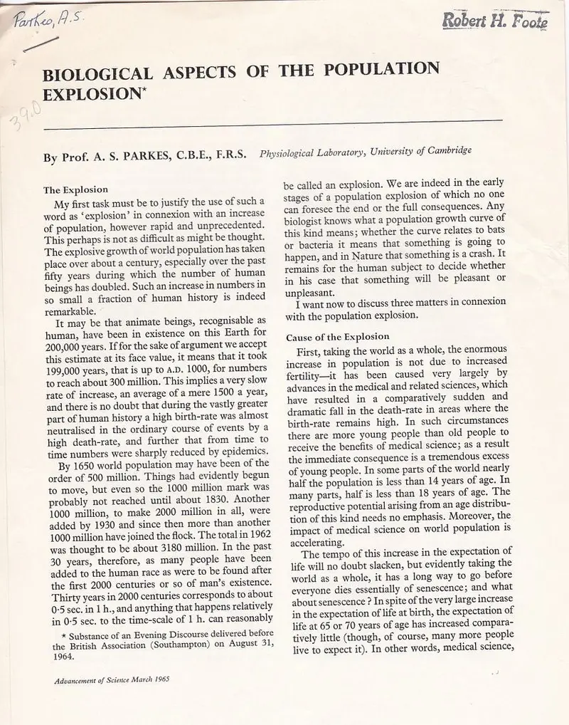 Biological Aspects Of The Population Explosion 1