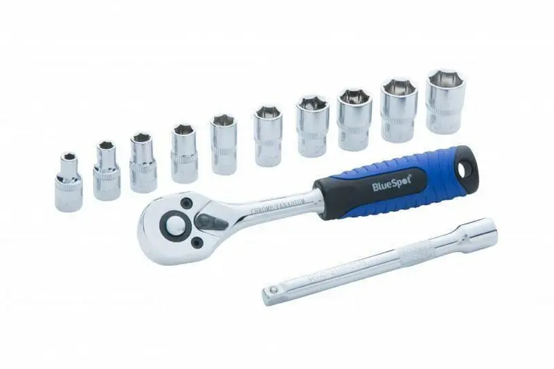Bluespot 12 Pc 1/4" Dr Ratchet & Socket Set 4Mm - 13Mm + Extension Bar 01504 1
