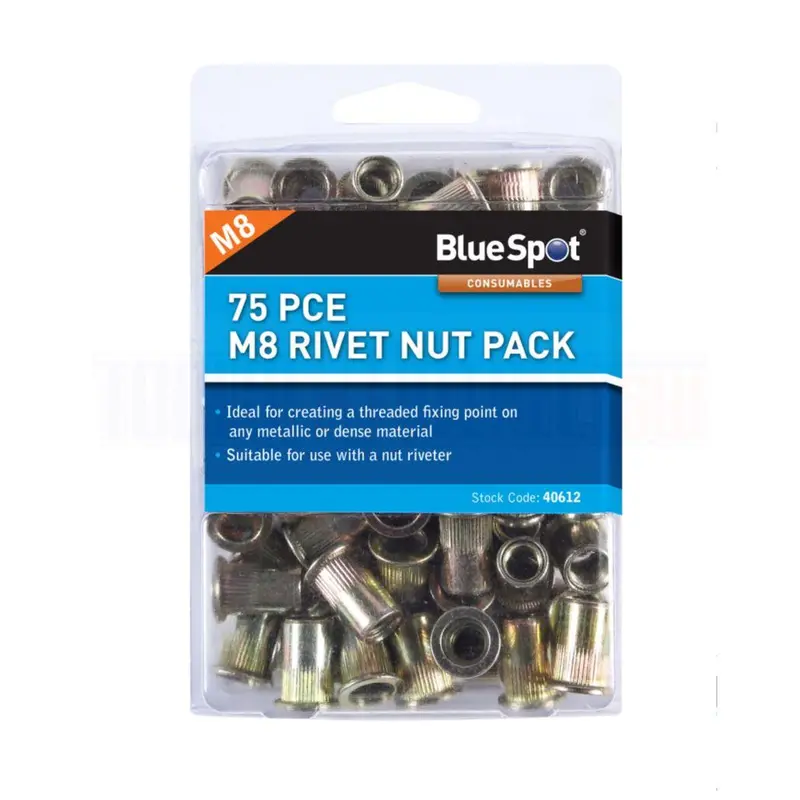 Bluespot 75 Piece M8 Rivet Nut Pack Carbon Steel Thread Fixing Nut Rivets 40612 1