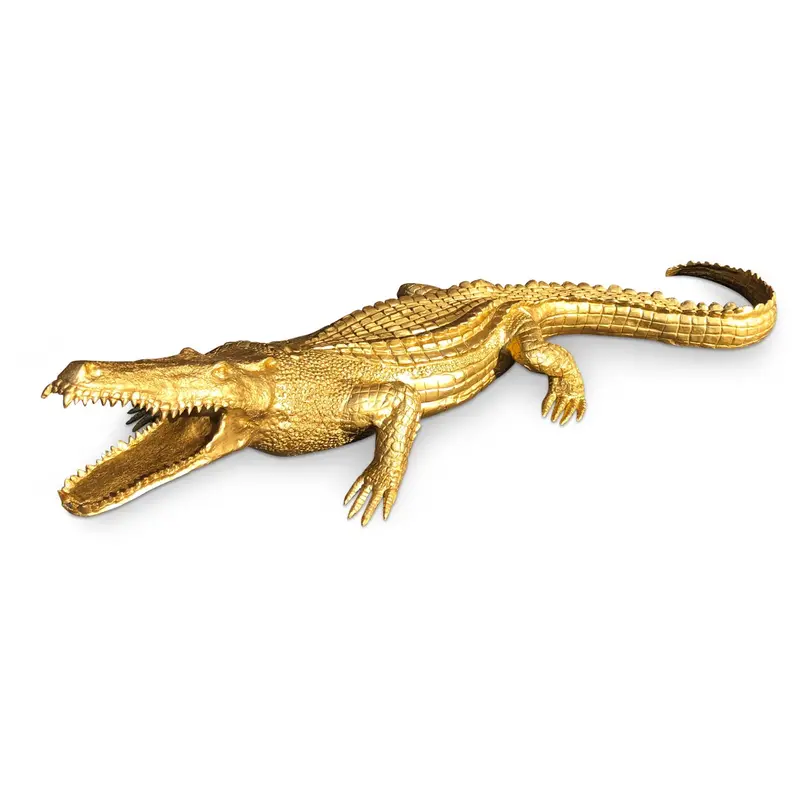 Bronze Alligator Statue With Gold Patina 1