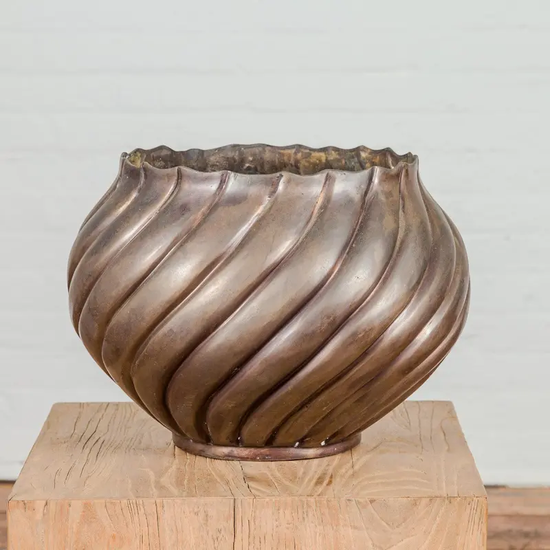Bronze Cylindrical Urns, Pair Available 1