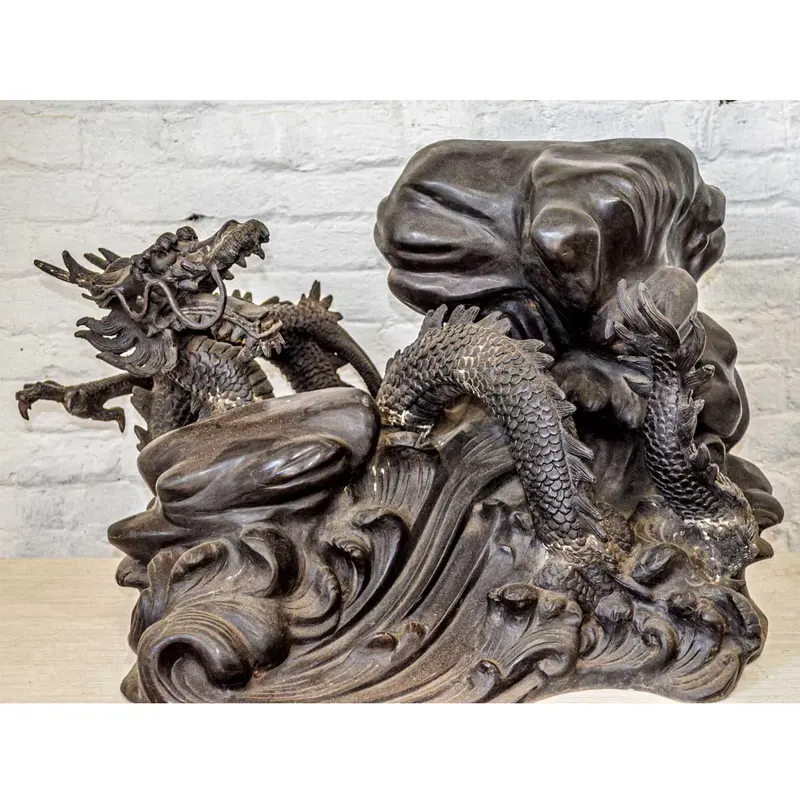 Bronze Dragon On Waves Sculpture 1