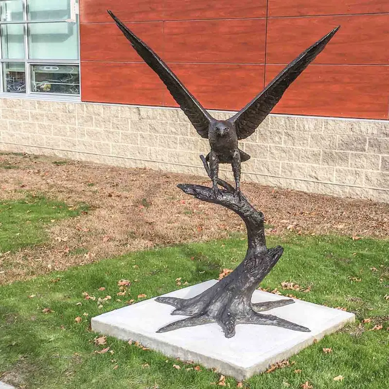 Bronze Hawk Statue On Tree 1