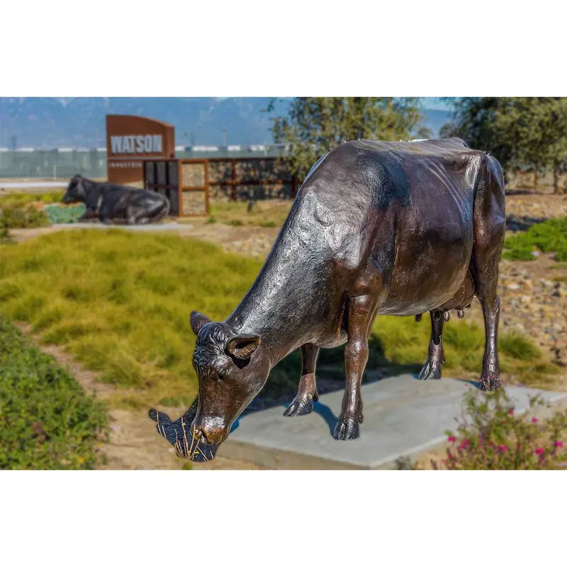 Bronze Holstein Cow Statue Eating 1