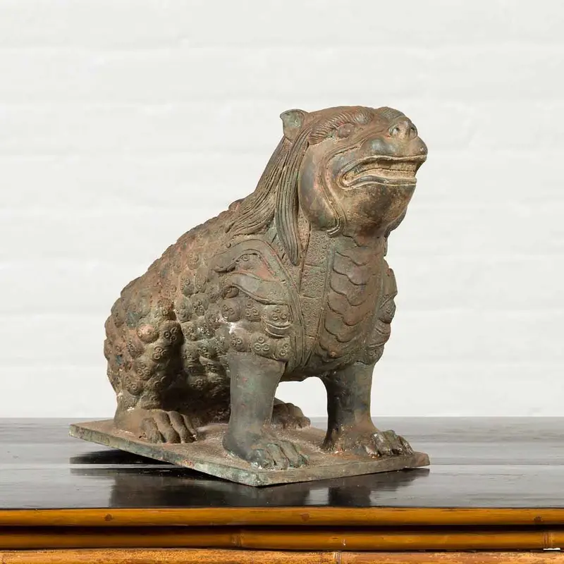 Bronze Mythical Boar Animal Sculpture On Rectangular Base 2