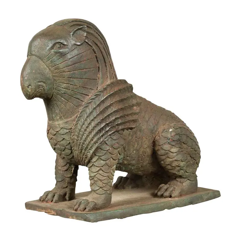 Bronze Mythical Griffin Style Animal Sculpture With Verde Patina 1