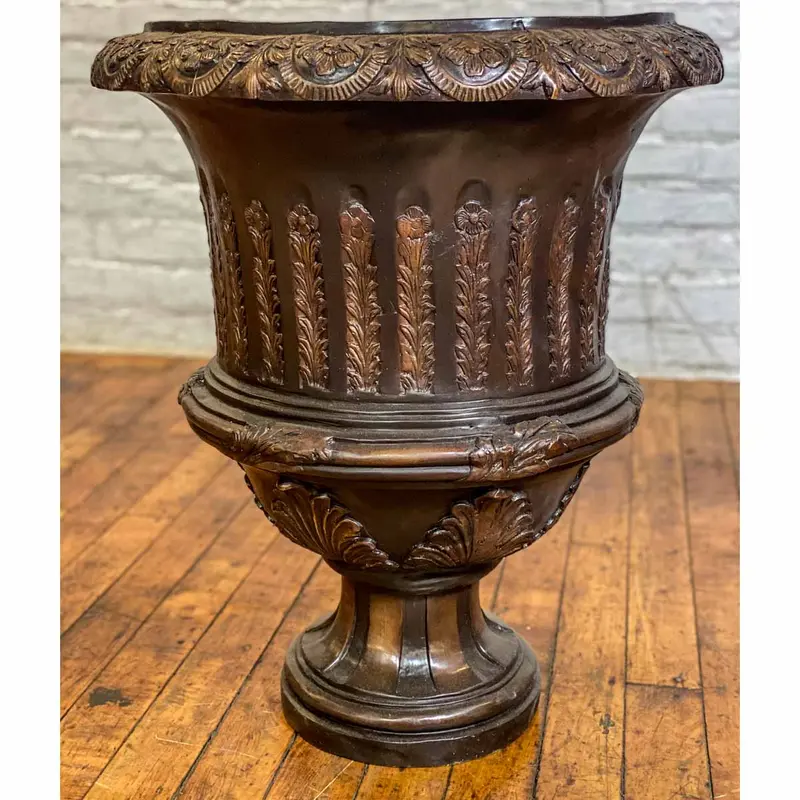 Bronze Planter Urn With Leaf Design 1