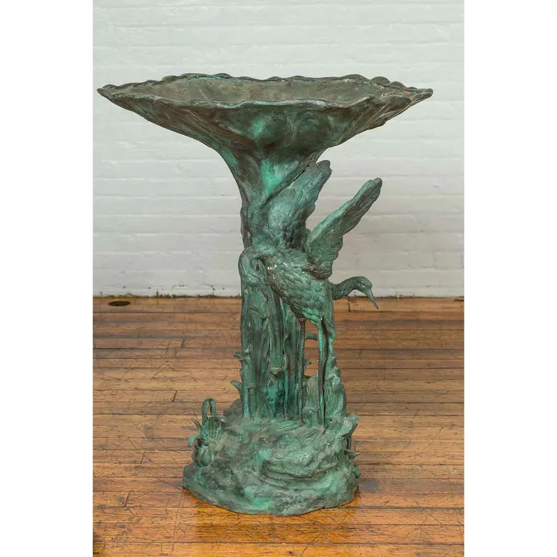Bronze Planter With Cranes And Verdigris Patina 1