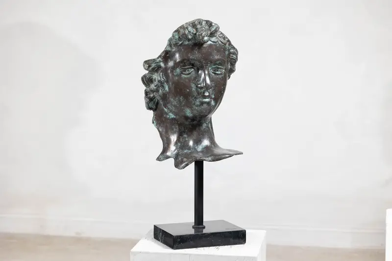Bronze Renaissance-Inspired David Head Sculpture On Black Marble Base 1