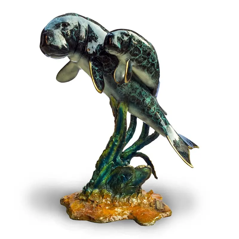 Bronze Statue Of Two Manatees With Special Patina 1