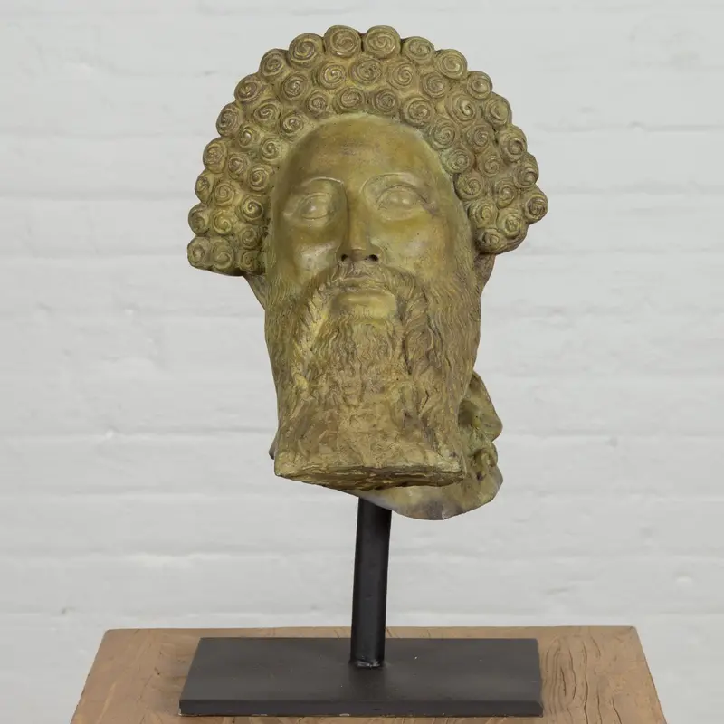 Bronze Tabletop Greek God Hermes Head Bust 1
