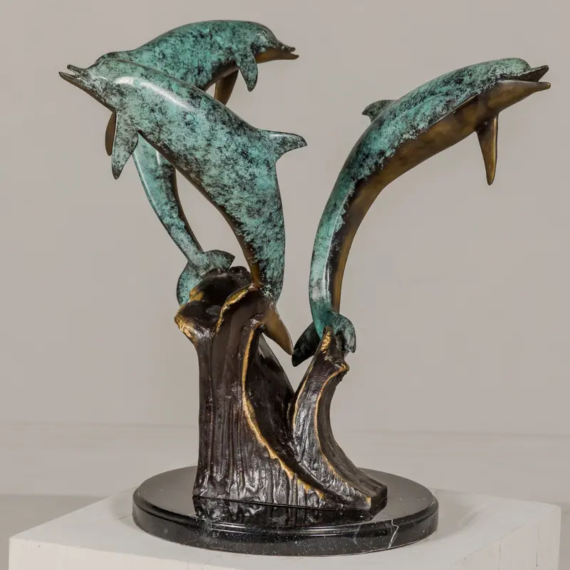 Bronze Tabletop Statue Of Dolphins 1