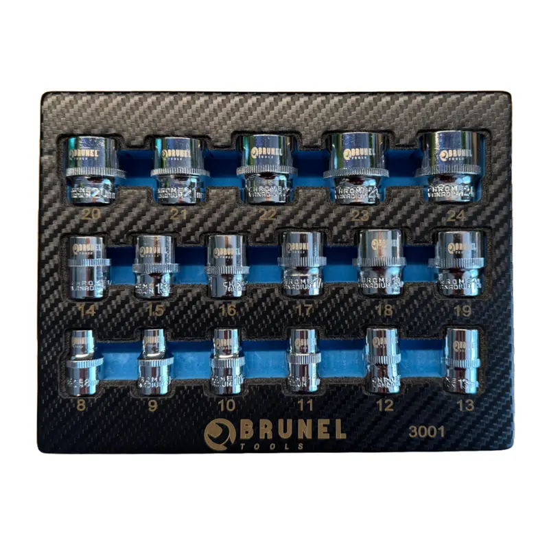 Brunel Tools 17Pc 3/8 Dr Shallow Sockets Set 6 Point 8-24Mm Eva Tray Br3001 1