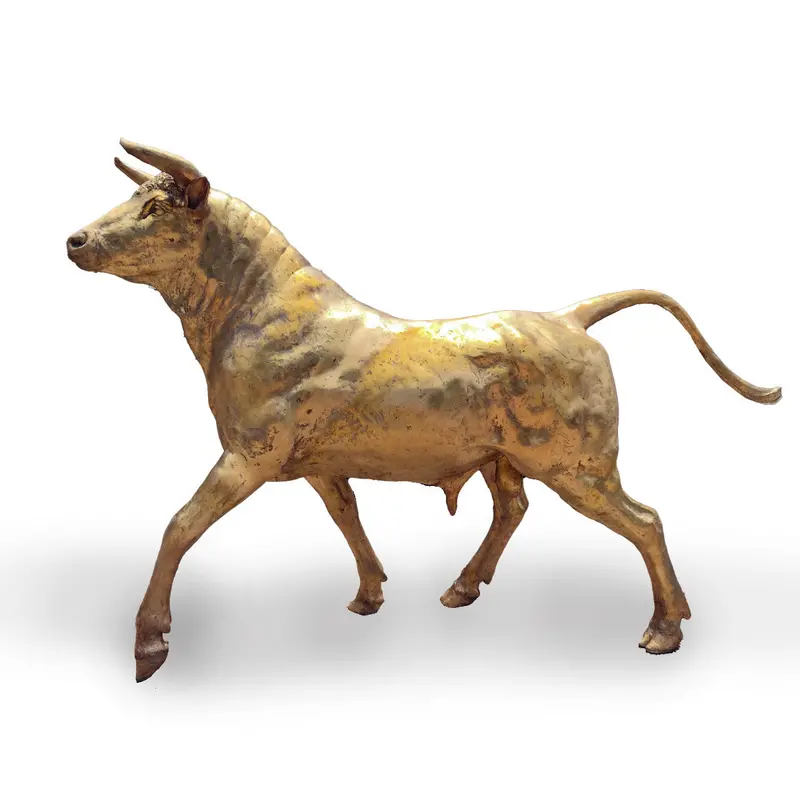 Bull In Motion Bronze Statue In Gold Patina 1