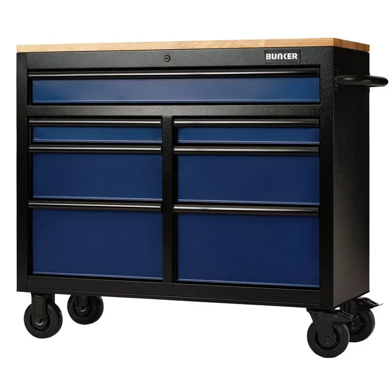 Bunker® 7 Drawer Workbench Roller Tool Cabinet, 41", Blue 08222 1
