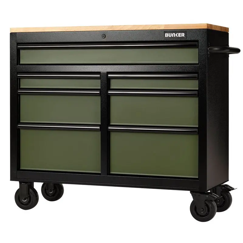 Bunker® 7 Drawer Workbench Roller Tool Cabinet, 41", Green 08221 1