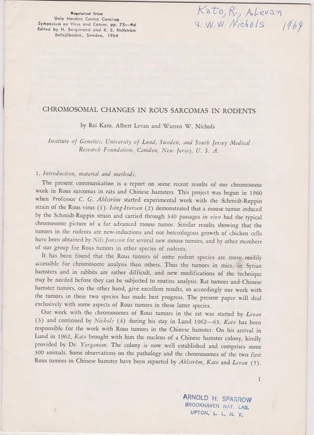 Chromosomal Changes In Rous Sarcomas In Rodents 1