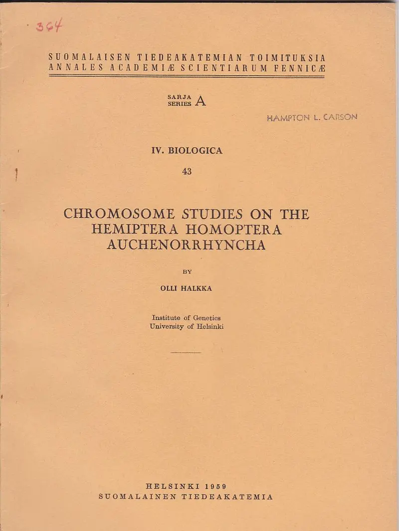 Chromosome Studies On The Hemiptera Homoptera Auchenorrhyncha 1