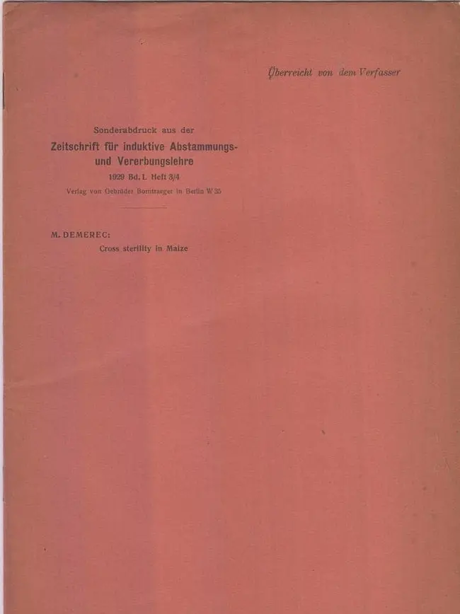 Cross Sterility In Maize  By Demerec, M. 1