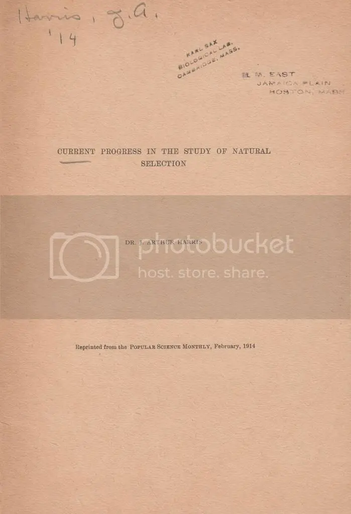 Current Progress In The Study Of Natural Selection  By Harris, Arthur 1
