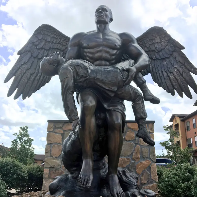 Custom Angel And Soldier Bronze Memorial Statue 1